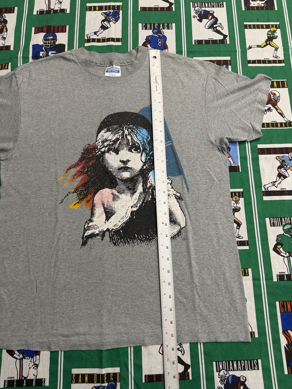 Vtg 80s Hanes Poly-Cotton Double-Sided Les Misérables Cosette Gray XL Tee