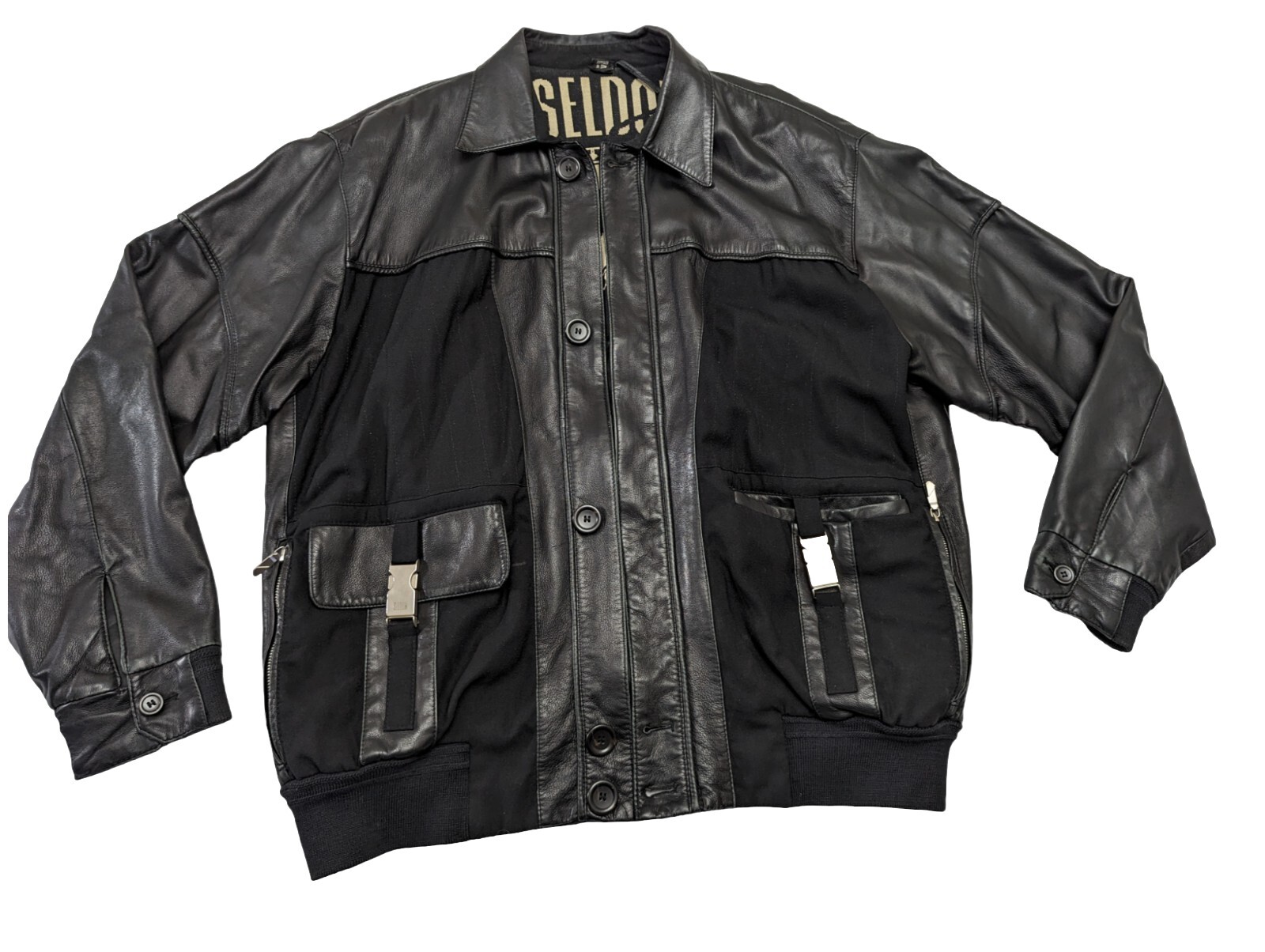 Vintage 80s Mens Wool Leather Bomber Jacket 2X Hipster Metal Accents GERMANY