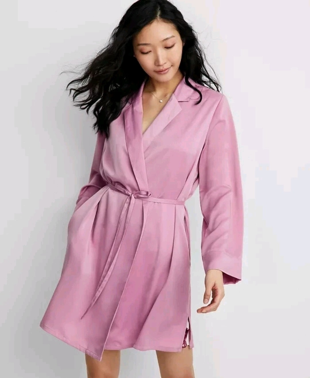 State of Day Womens Silk Touch Self-Tie Robe Mauve Orchid Purple XS