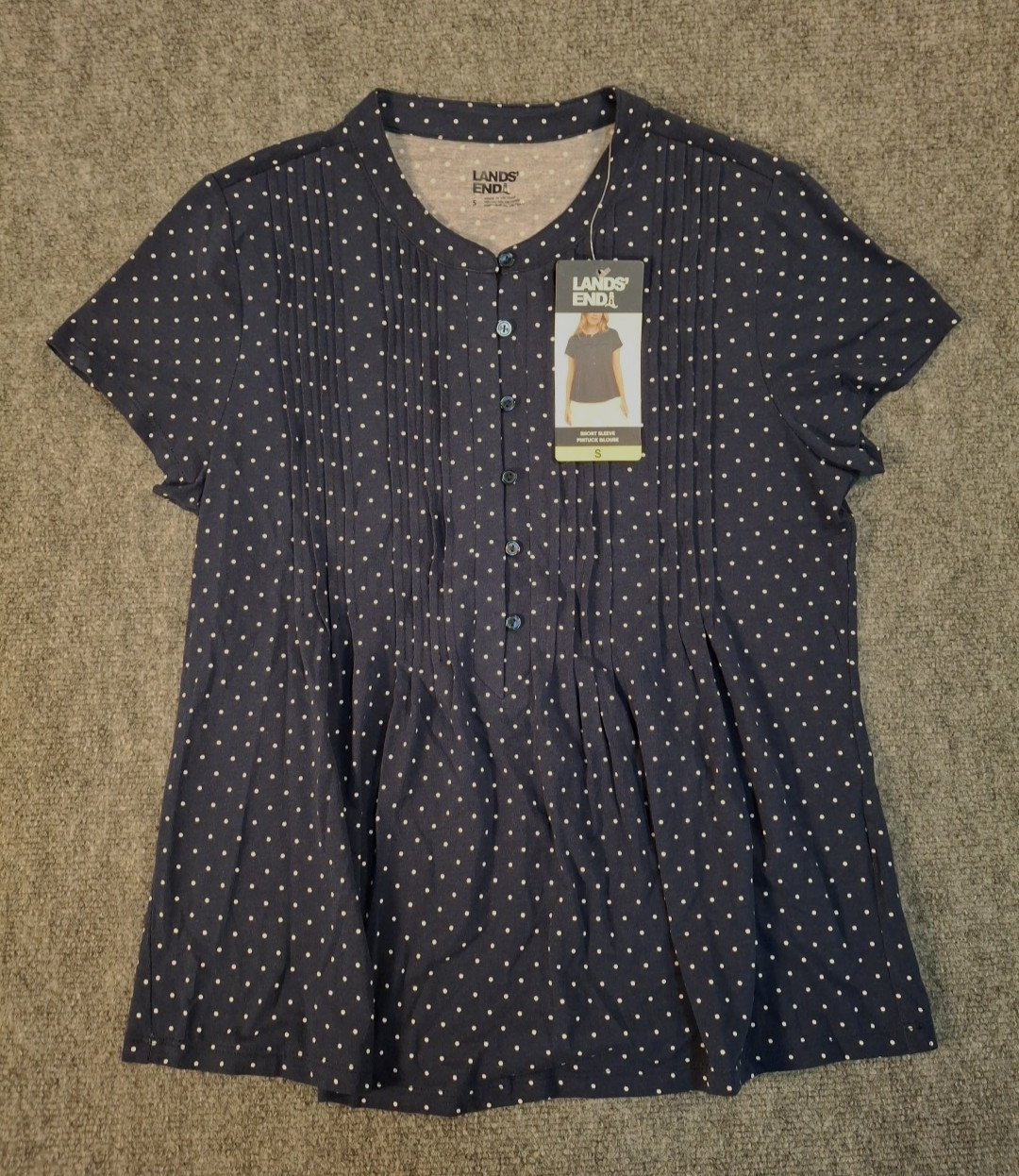 Lands’ End Women’s Short Sleeve Pintuck Blouse, Navy, Size: Small, New