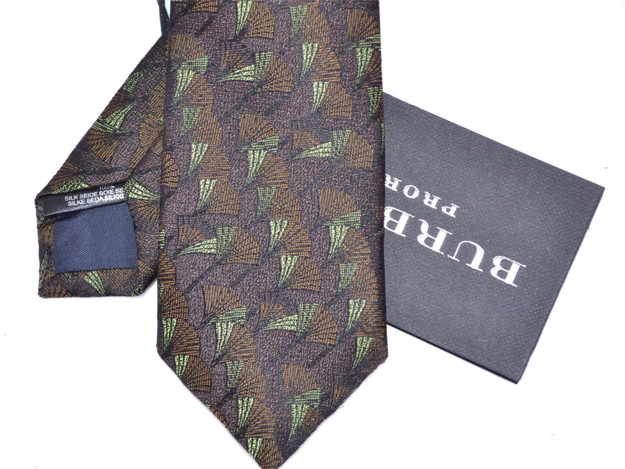 NEW BURBERRY PRORSUM $175 MID BROWN SILK FAN PATTERN SKINNY NECK TIE~ITALY