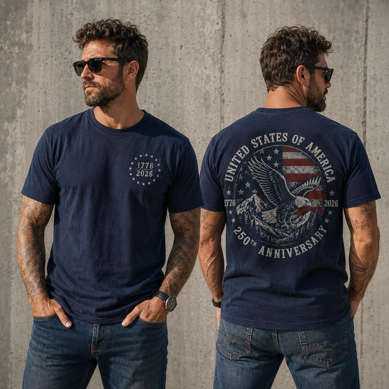 US 250th Anniversary Shirt 1776-2026 Patriotic Eagle 2-Sided Tee