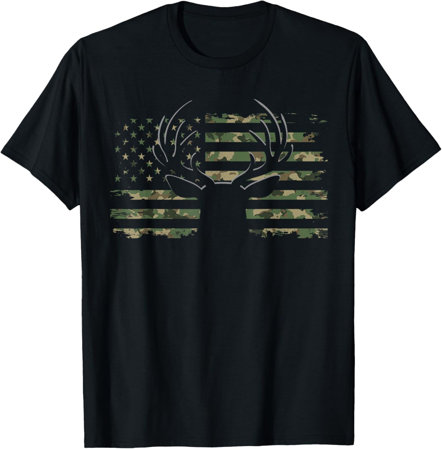 American Flag Camouflage Outdoor Antlers Deer Unisex T-Shirt