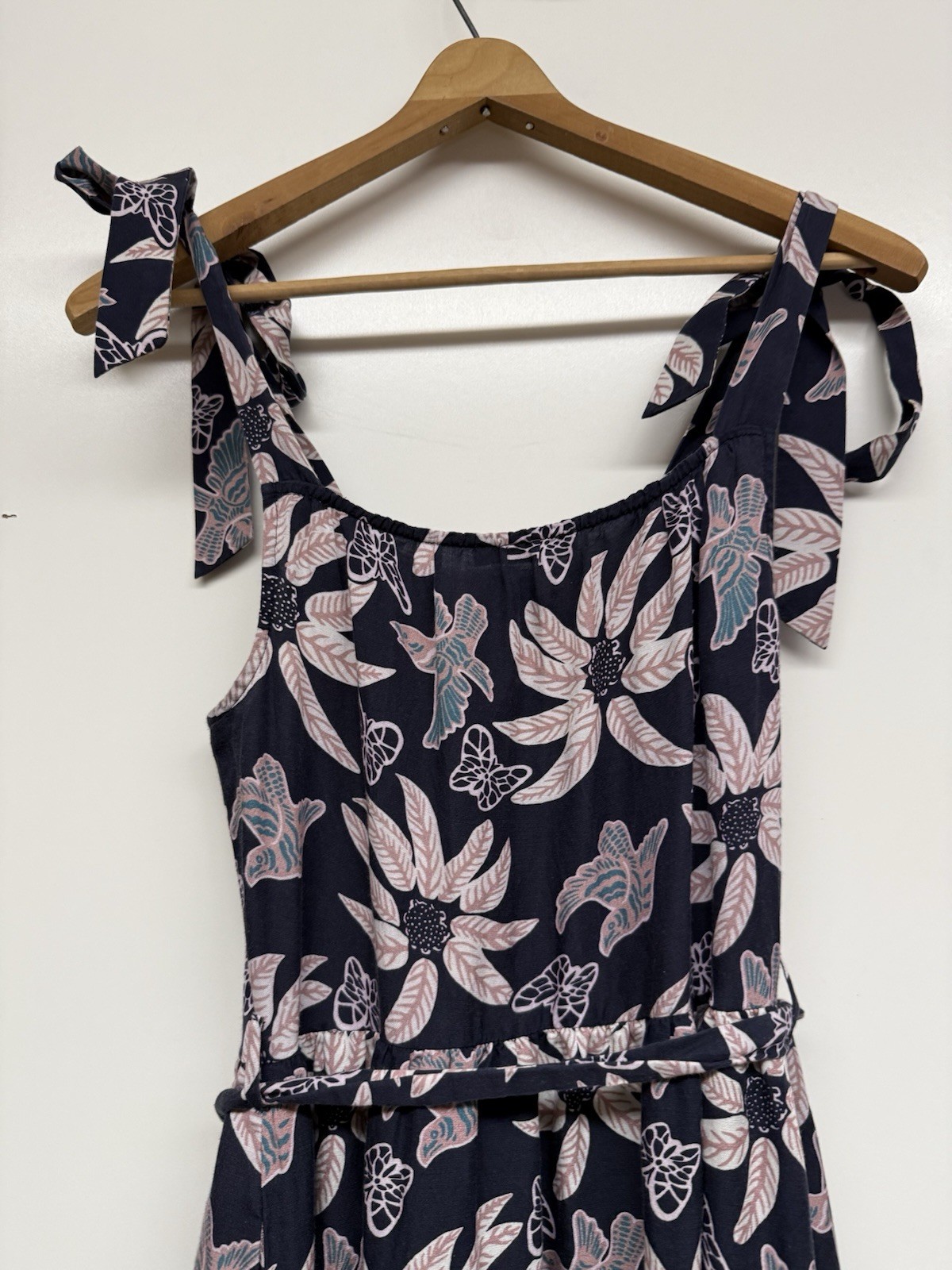 Outerknown Leighton Floral Birds Butterfly Navy catalina Maxi Dress Small