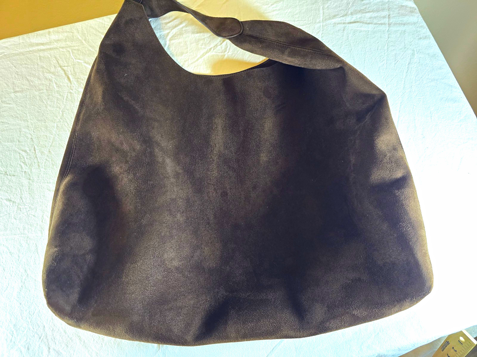 GAP Vegan Suede Slouchy Tote Bag Chocolate Brown Hobo Shoulder Purse Large