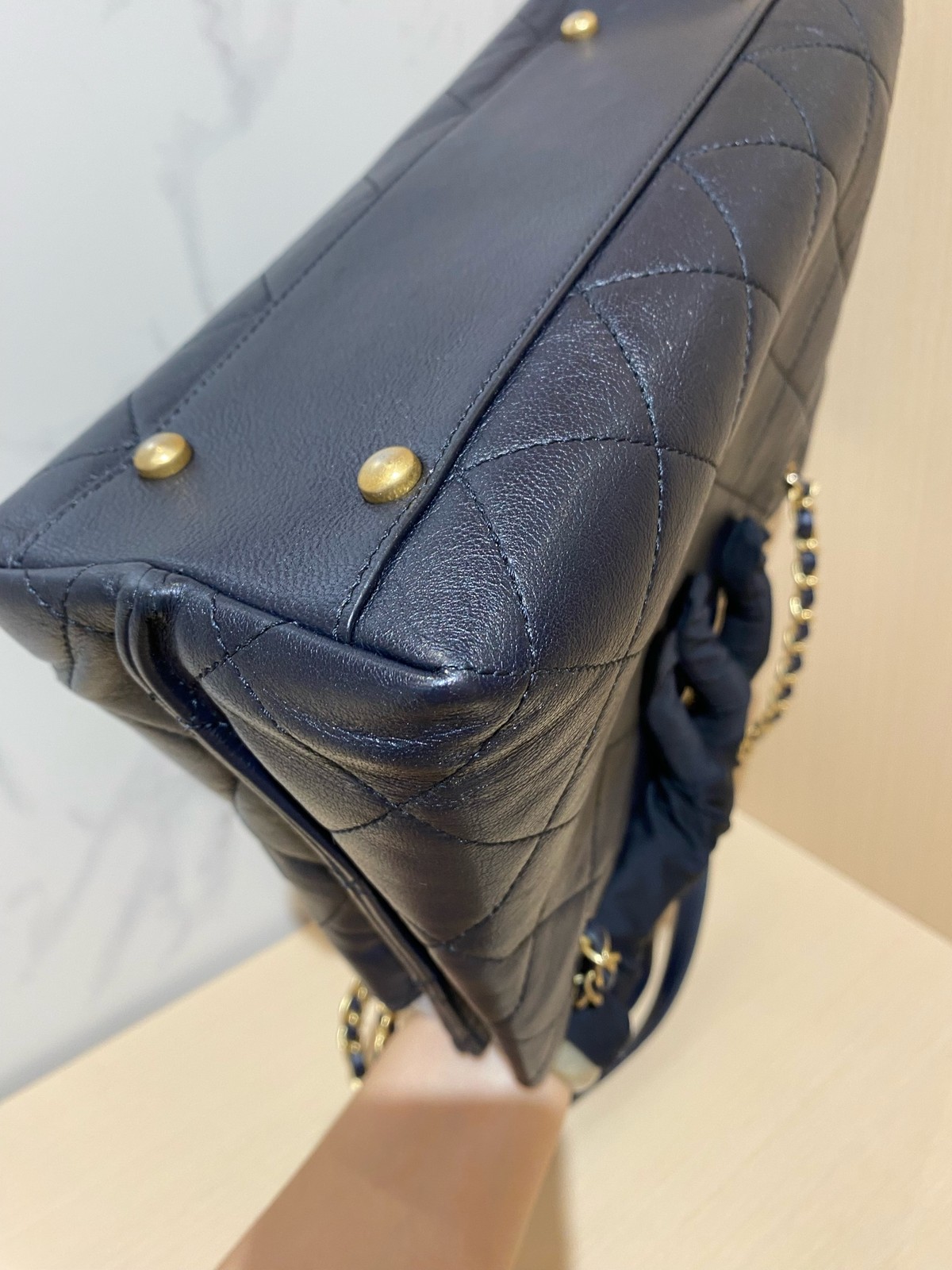 Chanel Quilted Navy Blue Leather 26cm Dual Face Shoulder Tote Bag Duty Paid