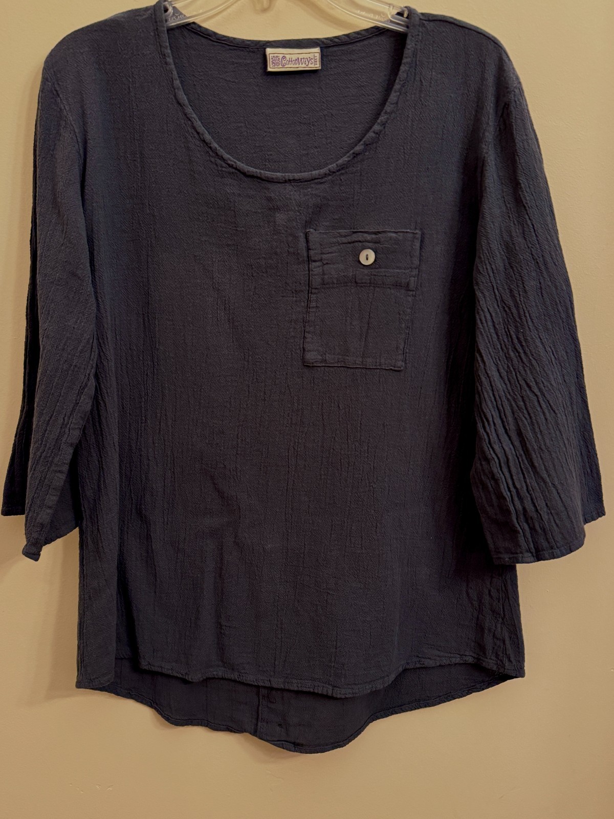Cottonways Sz 1 M/L Gauze Leah Tuxedo Top Blouse, CUTE BACK & POCKET, Iron