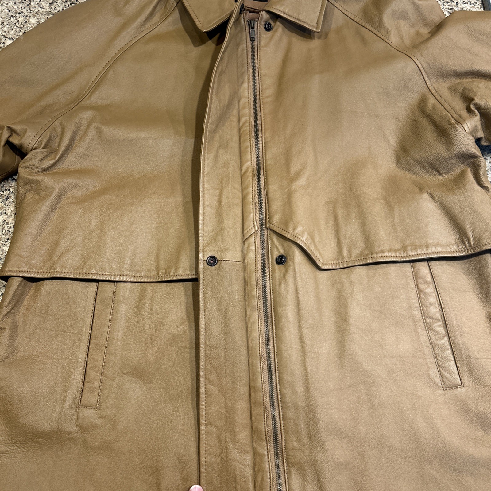 Vintage Phase Two 3X Brown Camel Leather Coat Mid Thigh Length GUC Zip Front