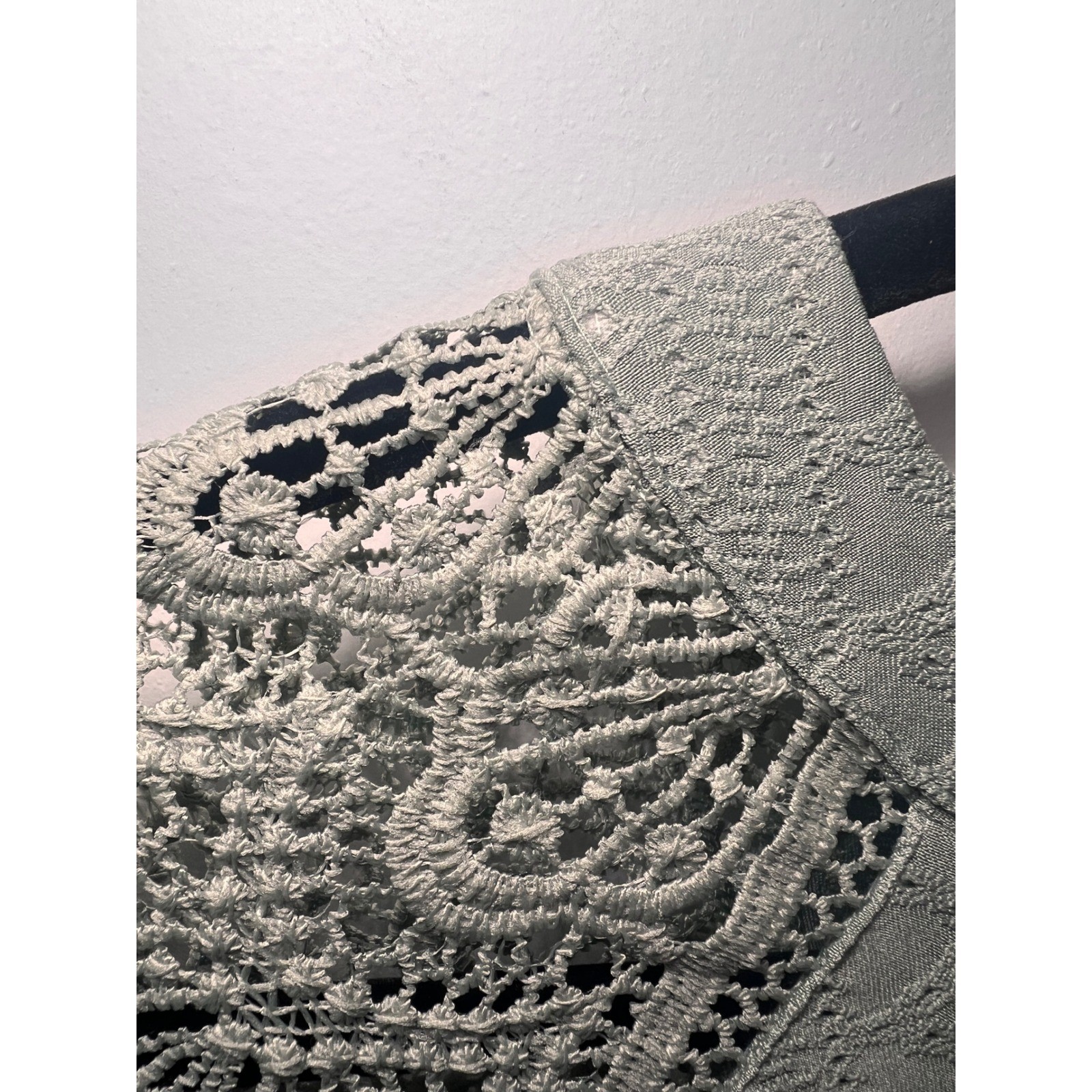 Boho Crochet Lace Trim Sage Green Cap Sleeve Top- Large