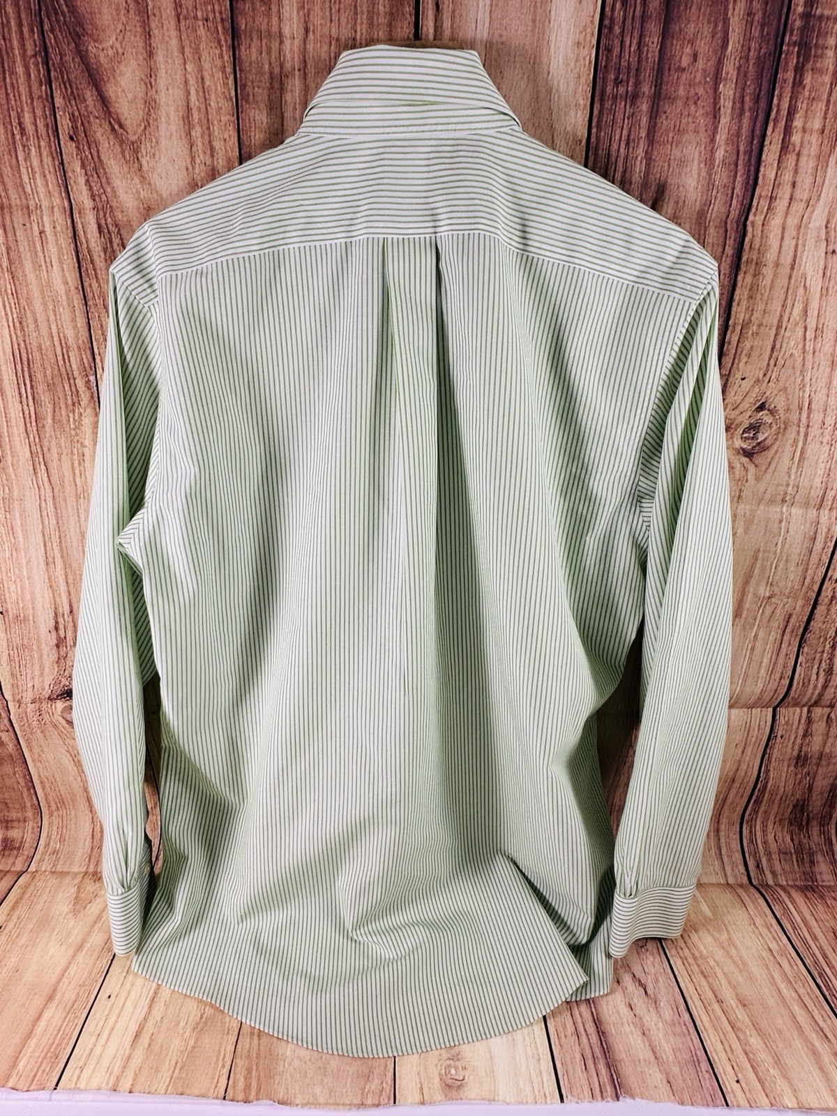 Brooks Brothers Madison Men Shirt Button Down Shirt Green Striped MED 15-1/2 33