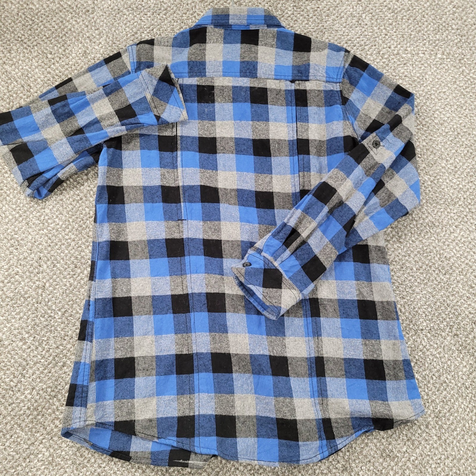 Five Brother Mens Blue Black Grey Plaid Flannel Button Down Shirt Large Cotton