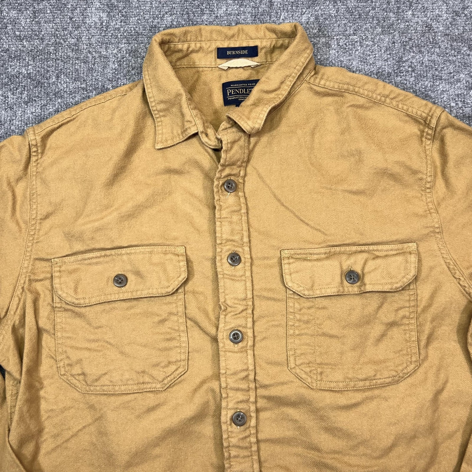 Pendleton Shirt Mens XL Beige Solid Twill Button Front Long Sleeve Casual