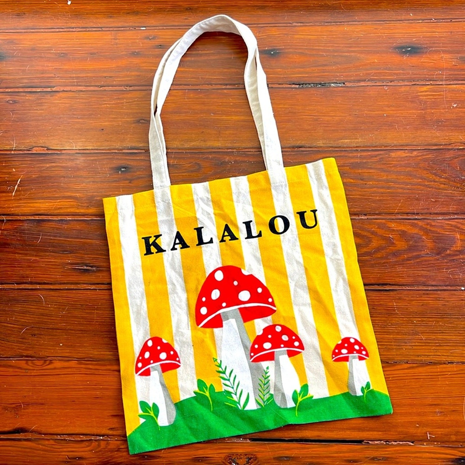Kalalou striped mushroom print canvas reusable tote