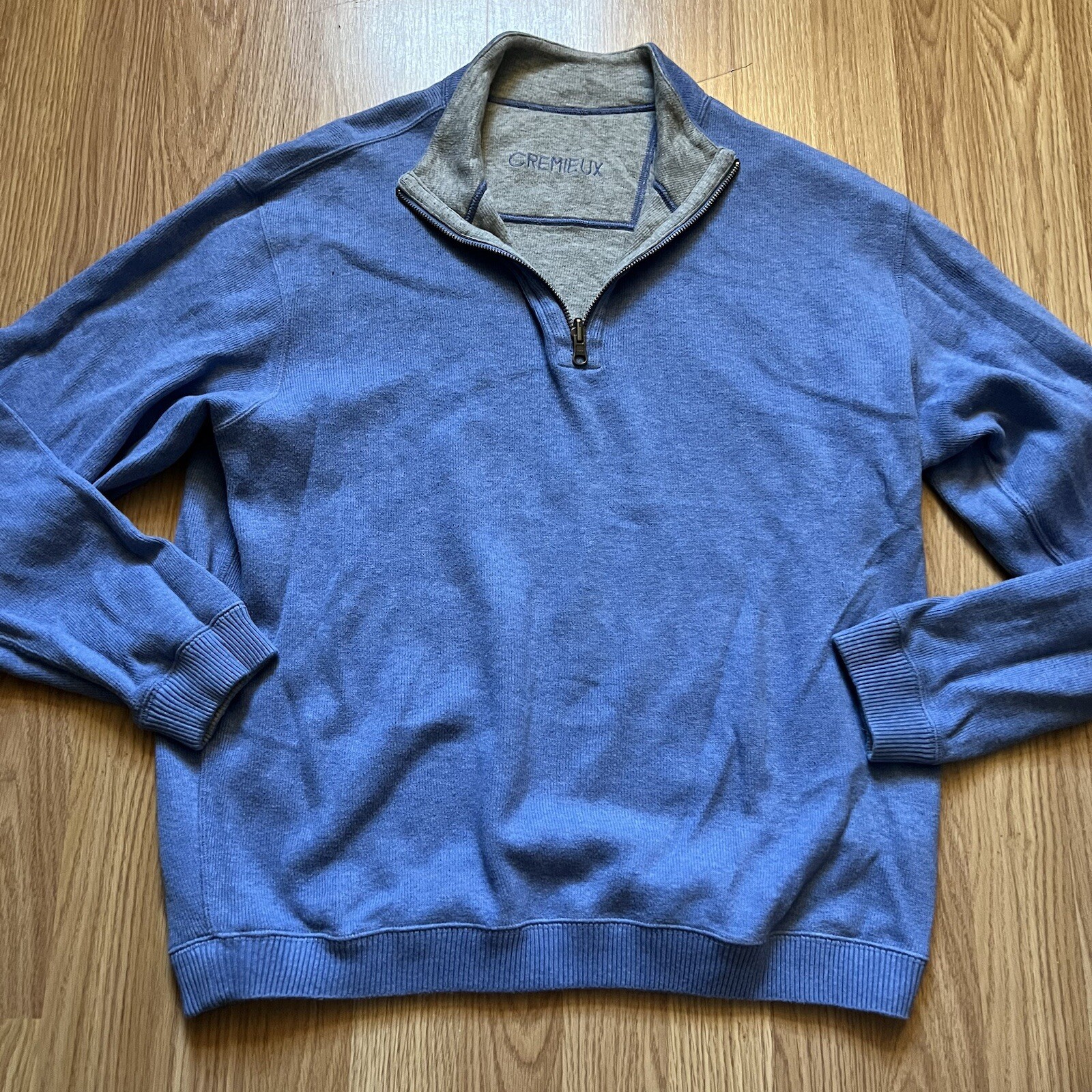 Cremieux Light Blue & Gray Reversible 1/4 Zip Sweater Men’s Size XL Golf Preppy