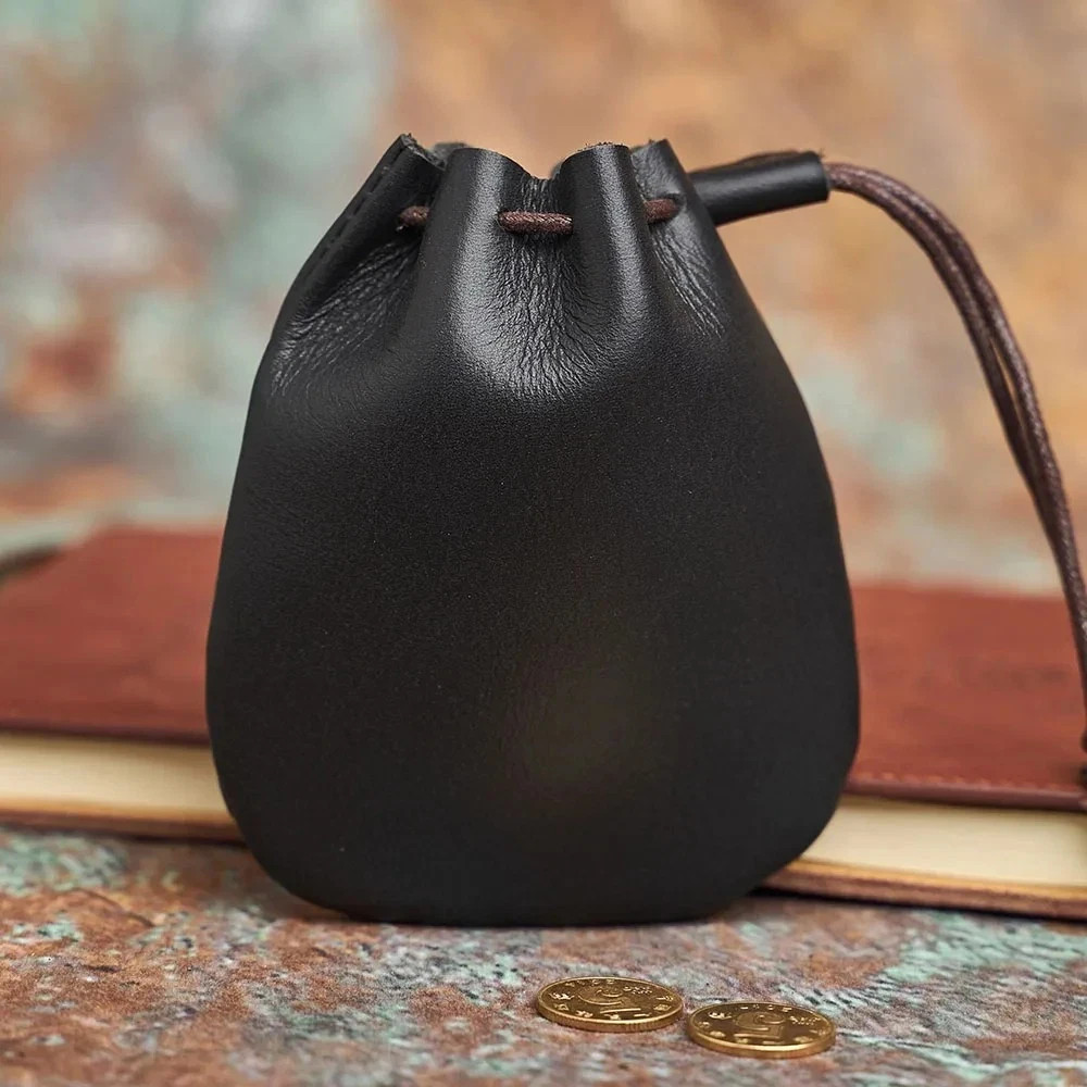 Leather Wallet Coin Pouch Case Drawstring String Bag Small Purse For Men Women