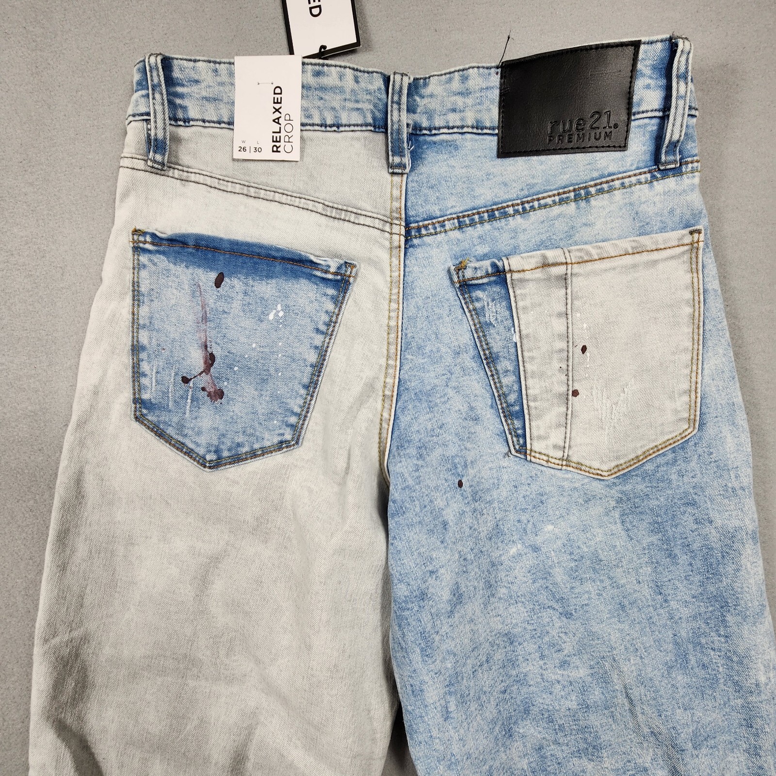 Paint Splatter Patchwork Relaxed Crop Jeans Straight Leg Mens 90s Retro