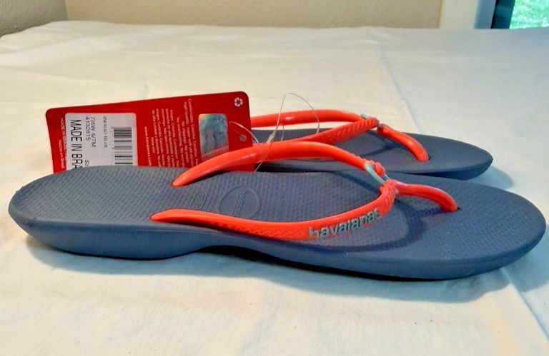 Havaianas Slim Flip Flops Indigo Blue Coral Women’s 7/8 EU 37/38 NWT Brazil