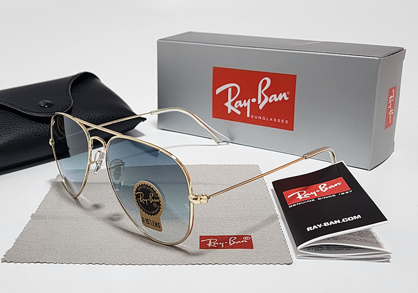 New Ray-Ban RB3025 Aviator Pilot Sunglasses Gold Frame 58mm Glass Blue Lens 58mm