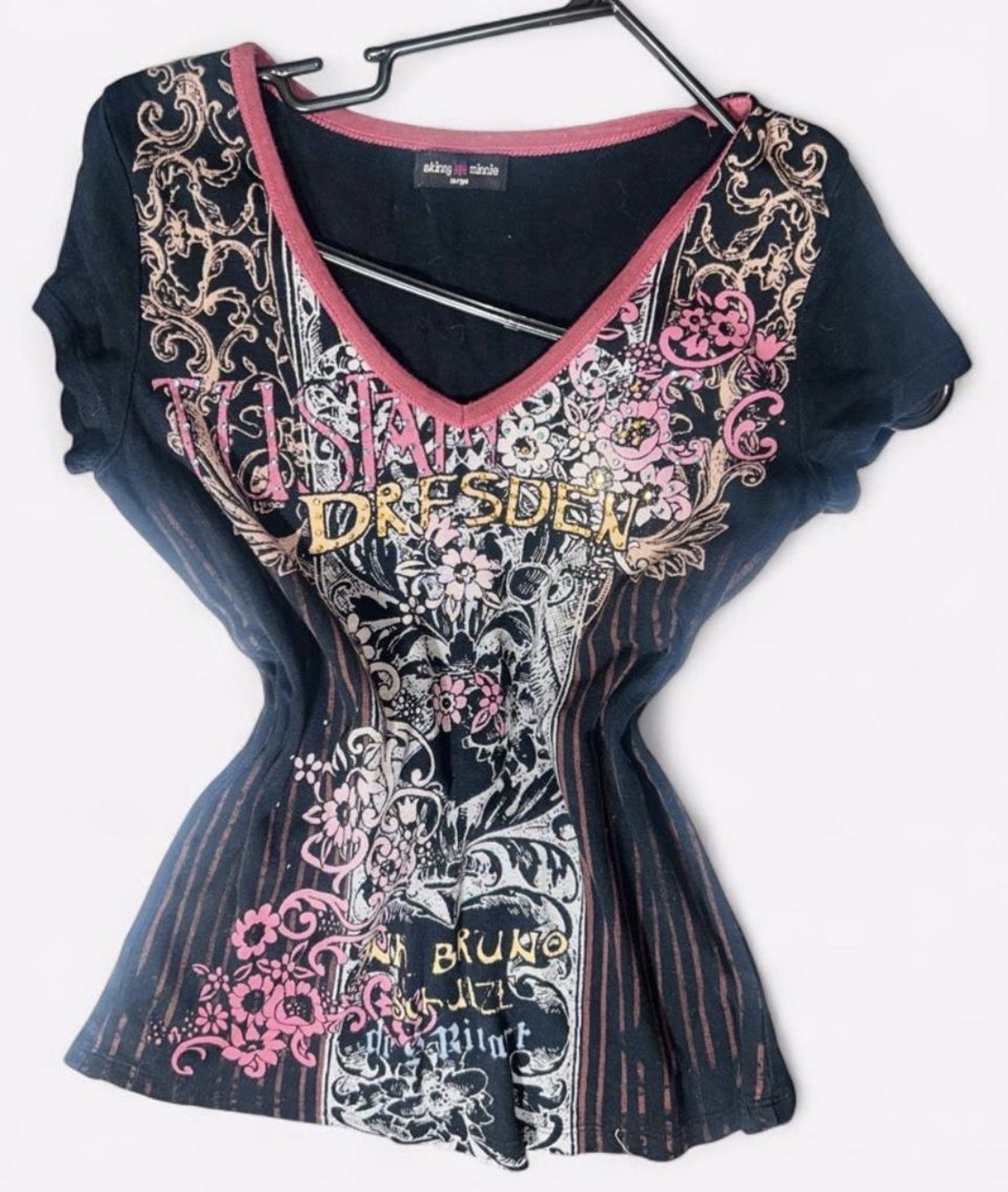 Y2K Rhinestone Skinny Minnie grunge top with a gothic vibe L