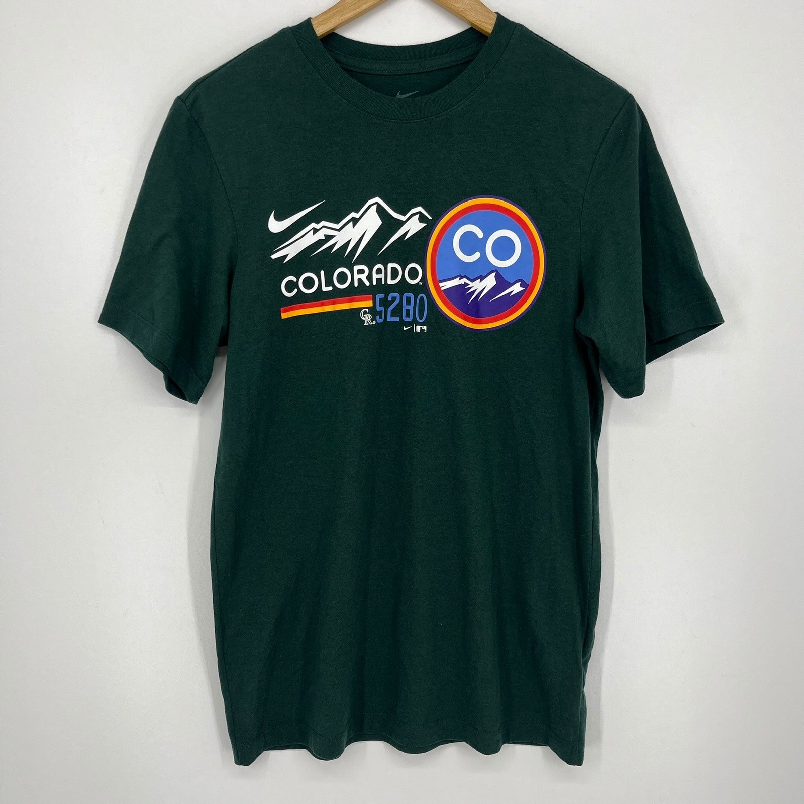 Nike Colorado Rockies City Connect T-Shirt Mens Small Green 5280 MLB Baseball