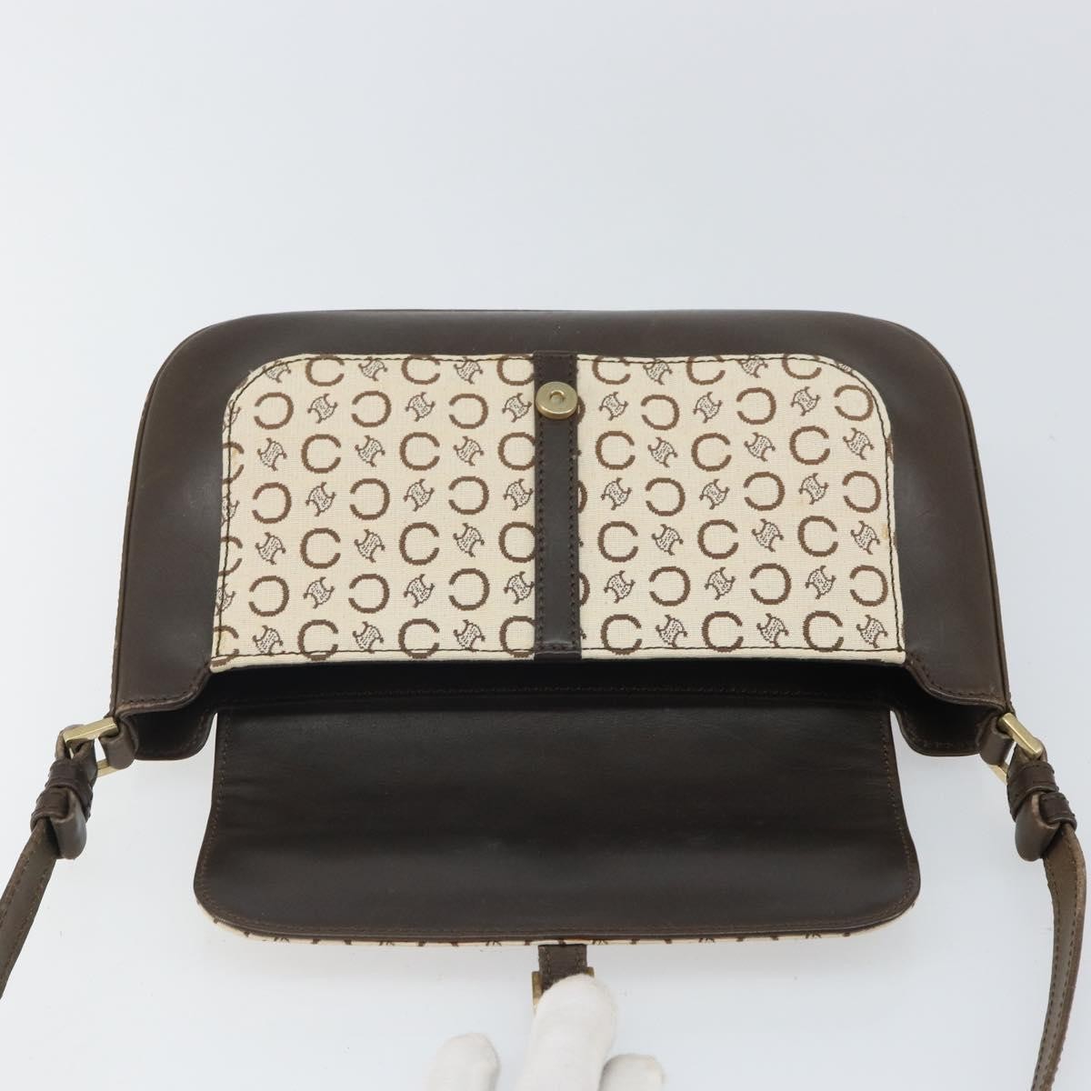 CELINE C Macadam Canvas Shoulder Bag Beige Gold Auth ep12930