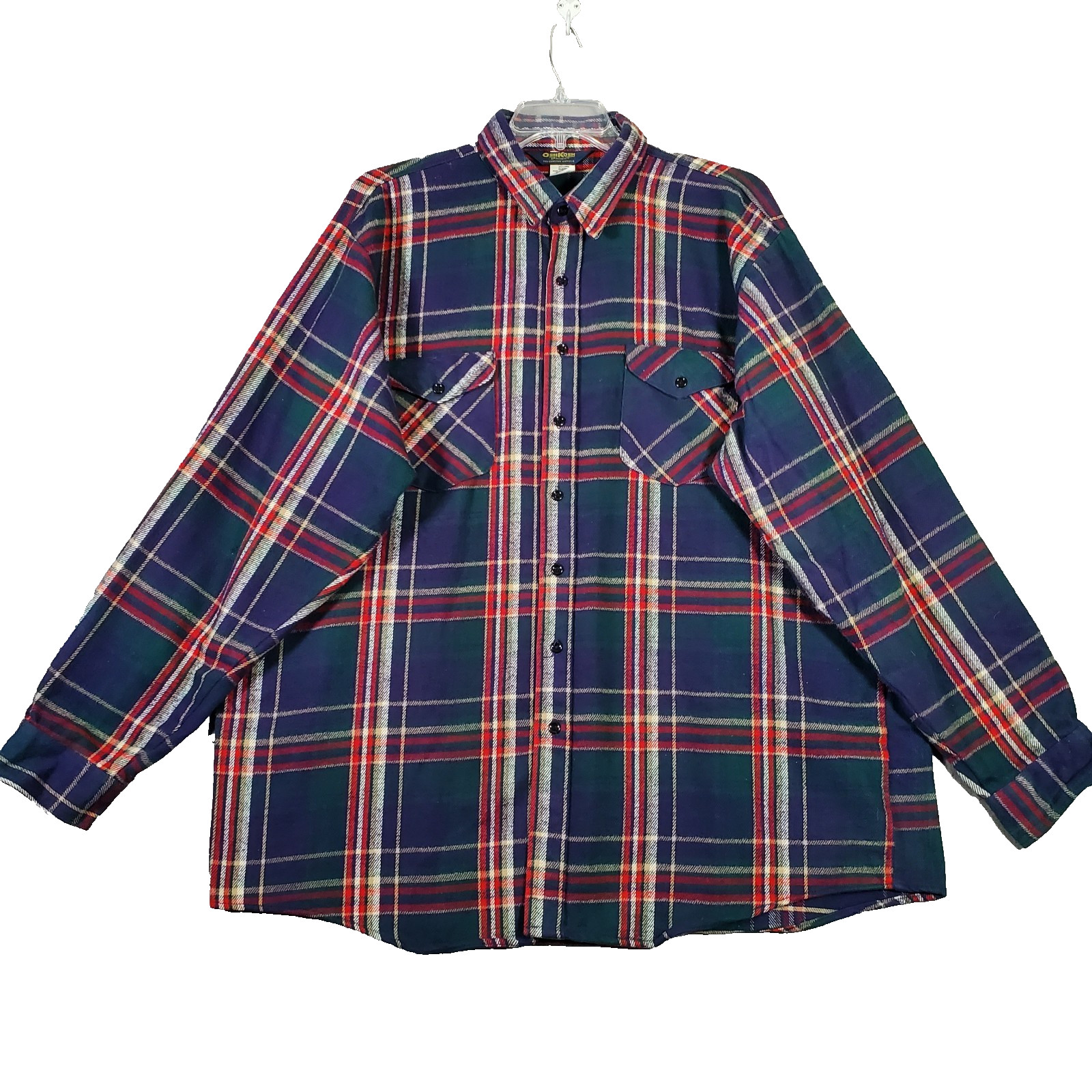 Vintage OshKosh B’Gosh Shirt Mens 2XLT Blue Plaid Flannel Button Up Western Gorp