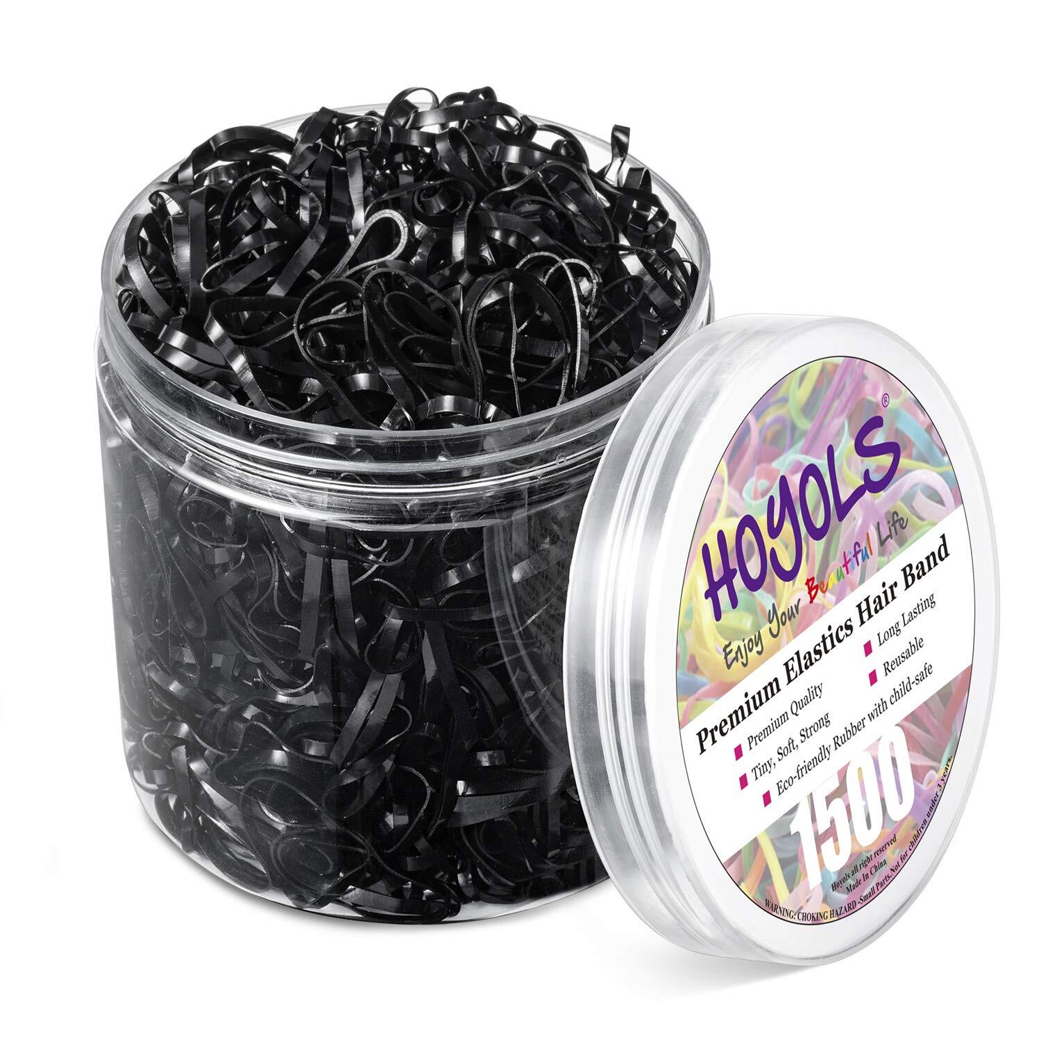 HOYOLS Black Elastic Hair Ties Rubber Bands Mini Polyband Soft Pack 1500