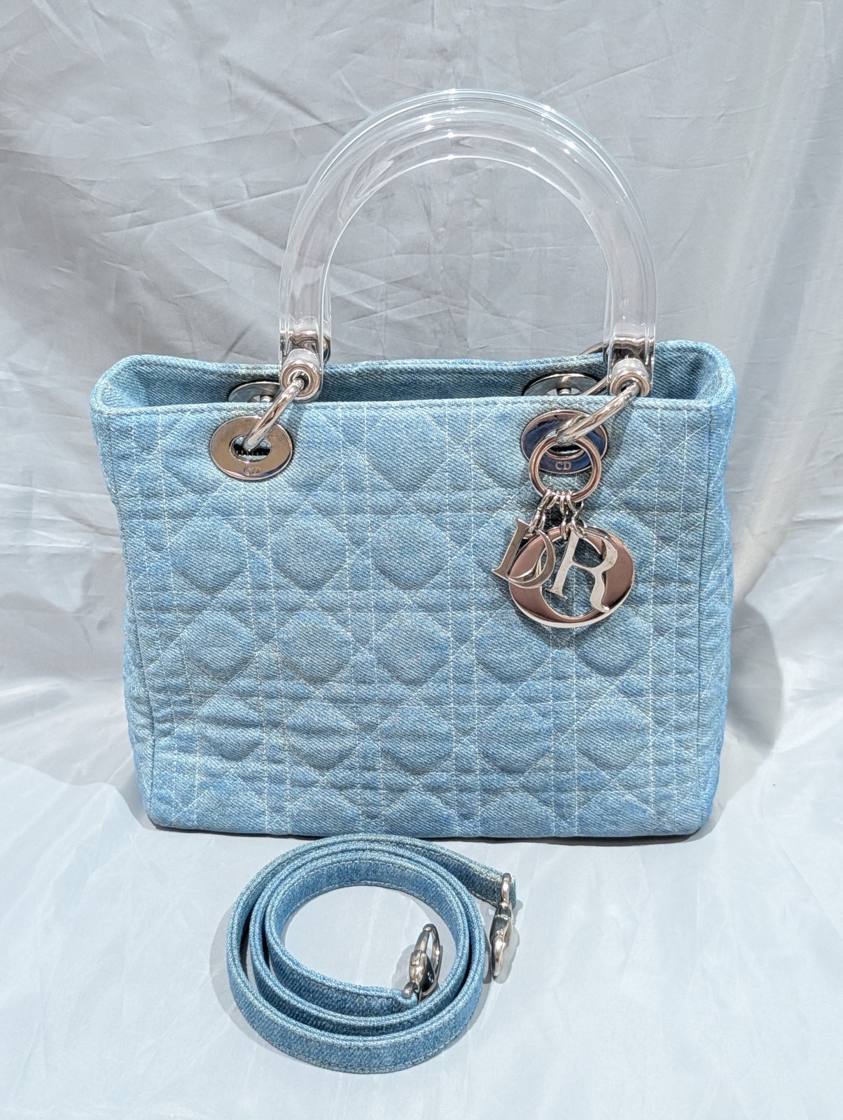 Christian Dior Lady Dior Denim 2Way Shoulder Bag Acrylic Top Handle W 26cm JPN