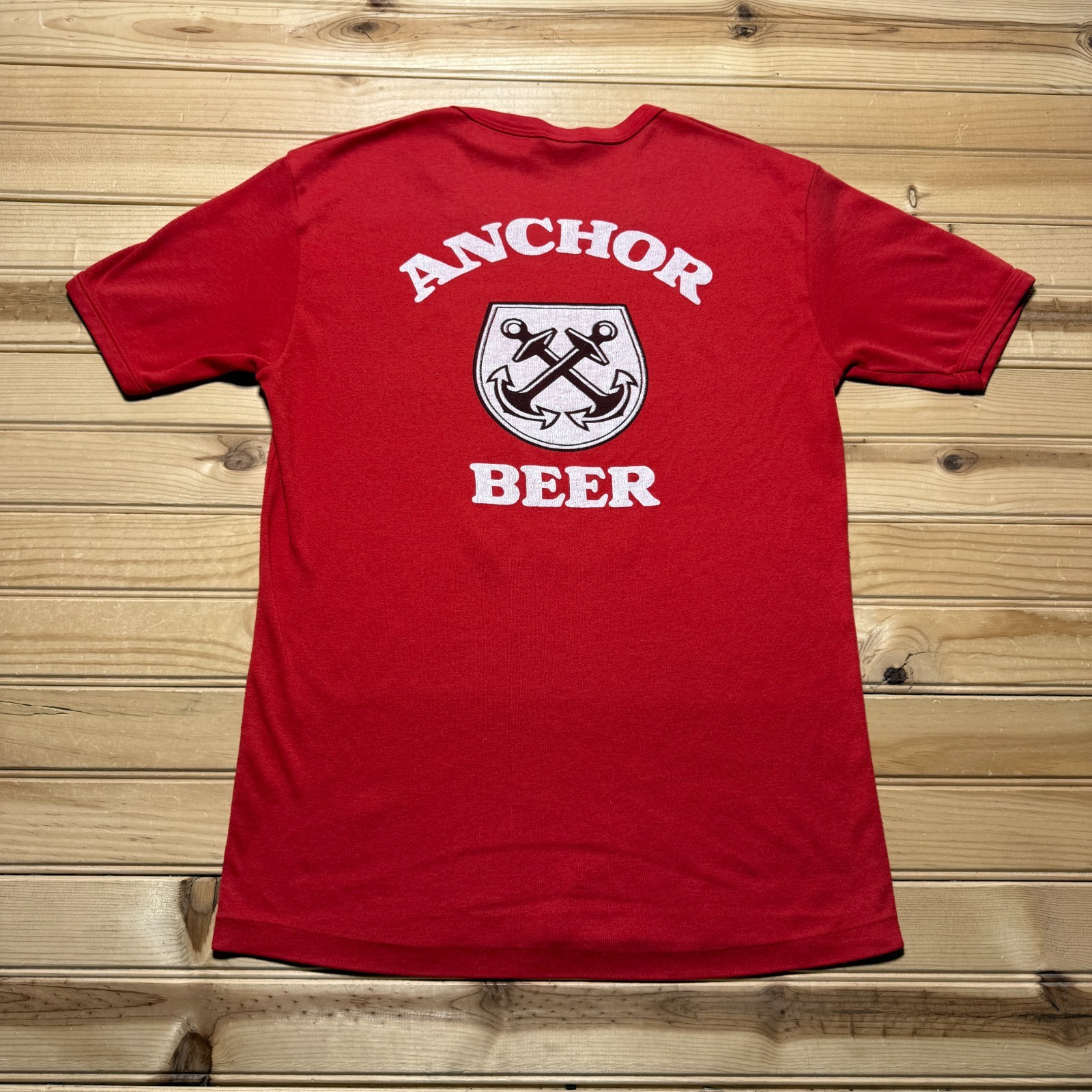 Vintage 80s Anchor Smooth Strong Beer White Variants Graphic Promo T-Shirt Small