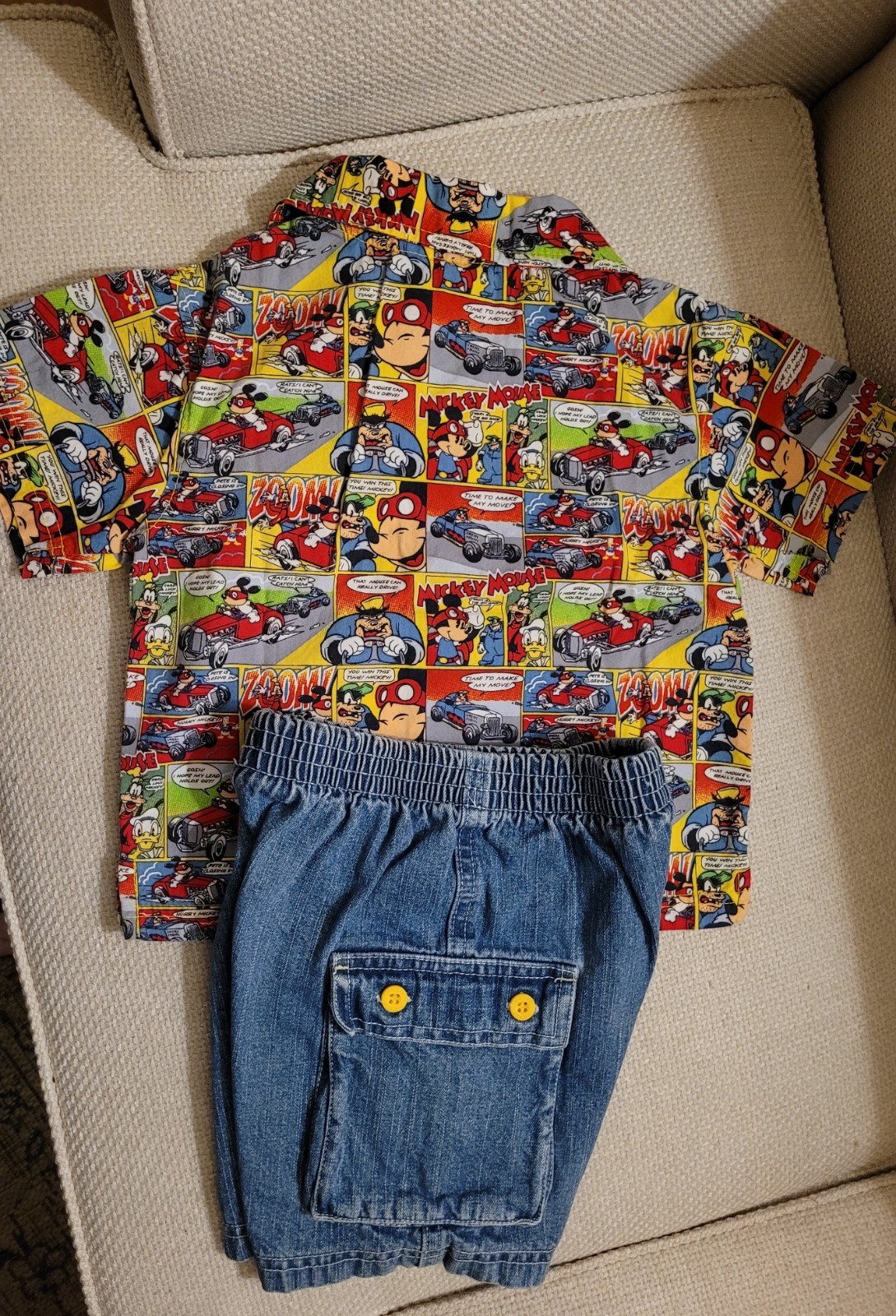 Boy’s Disney Comic Strip Button Front Short Set 2T Mickey Mouse