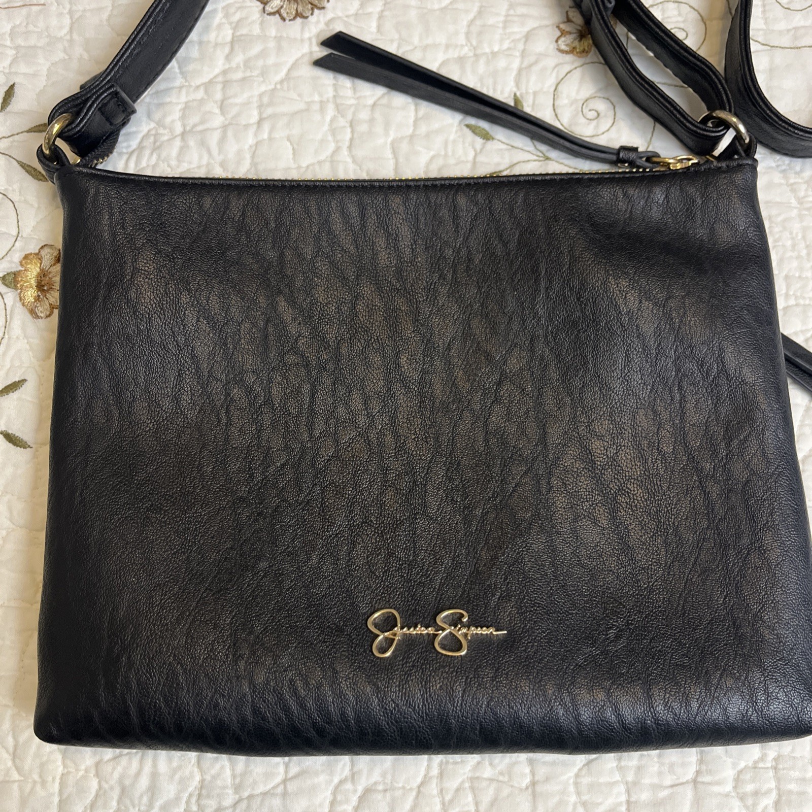 Jessica Simpson Black Crossbody Faux Leather Leopard Lining Purse