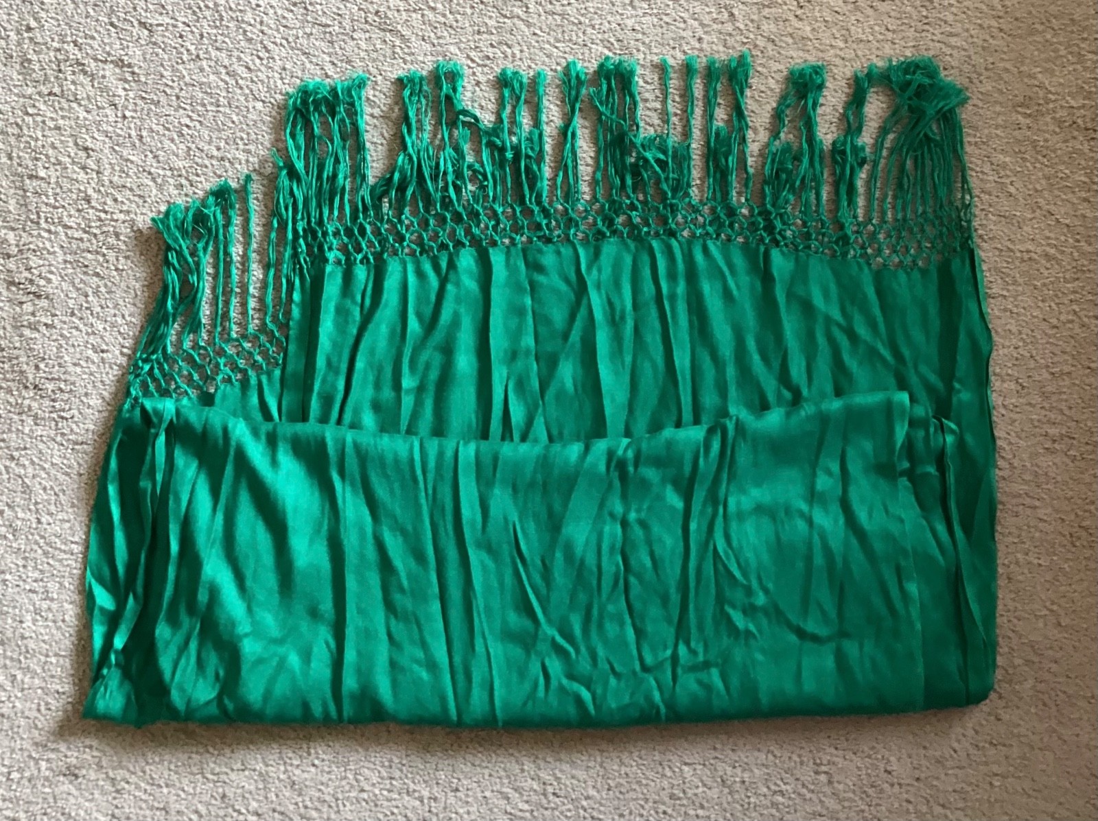 Large Long Emerald Green Scarf With Fringe 90 by 28 Inches Pashmina Shawl