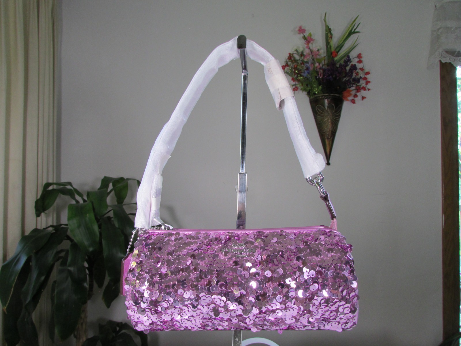 NWT Coach Nolita Sequins Metallic Calf Leather Barrel Bag CQ589 Lilac