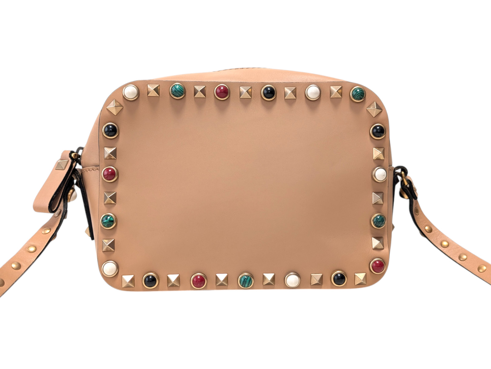 Valentino Garavani Shoulder Bag Purse Rock Studs Leather Beige