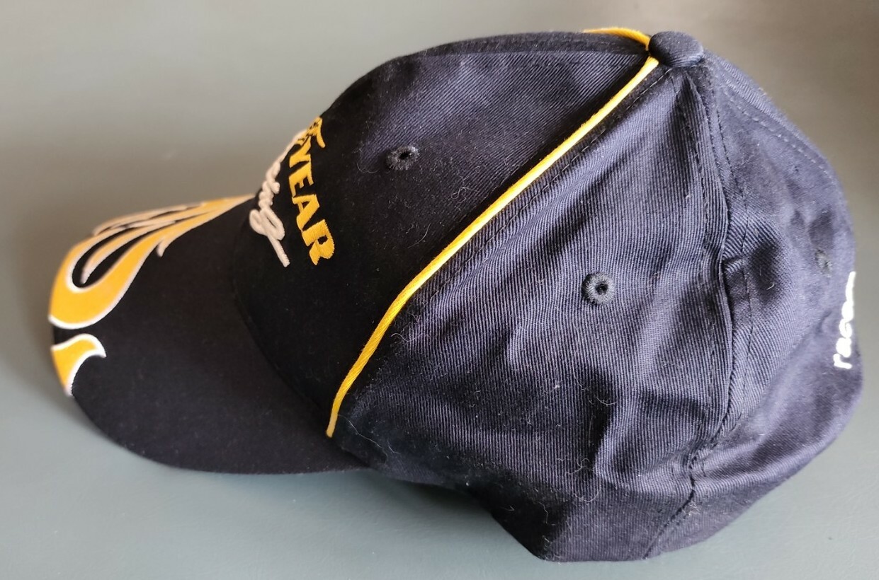 Good Year #1 Racing Adult Adjustable Strapback Cap Navy Blue Yellow Flames NWOT