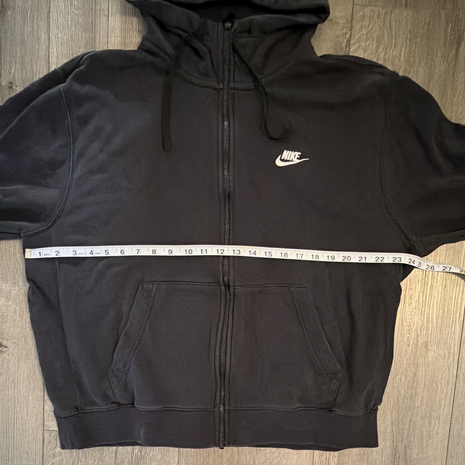 Nike Men’s Black Solid Logo Full Zip Fleece Hoodie Sweatshirt Pockets Size XL