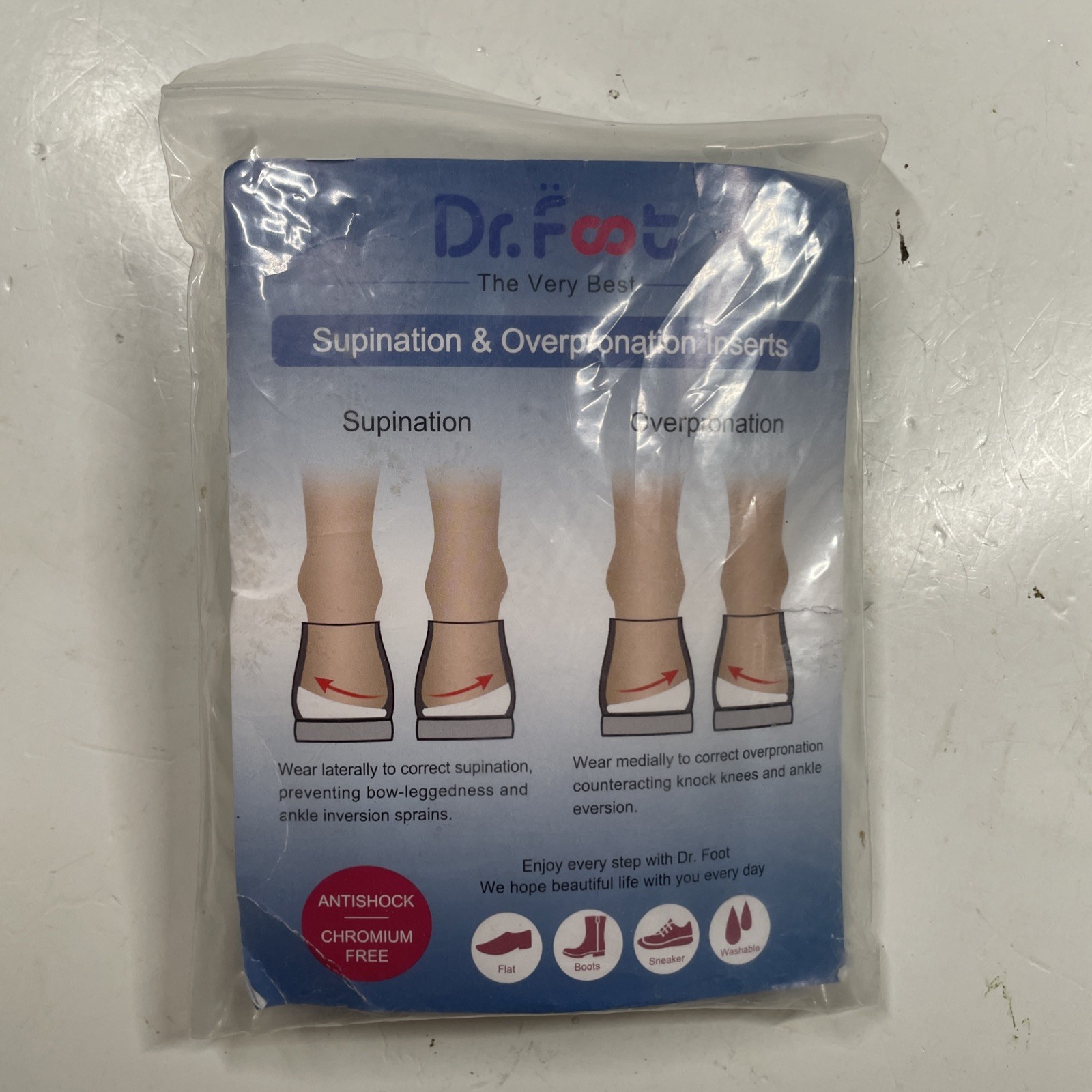 Dr. Foot’s Supination Gel Insoles Medium – Women’s 8-11.5 Men’s 6-10.5, Clear
