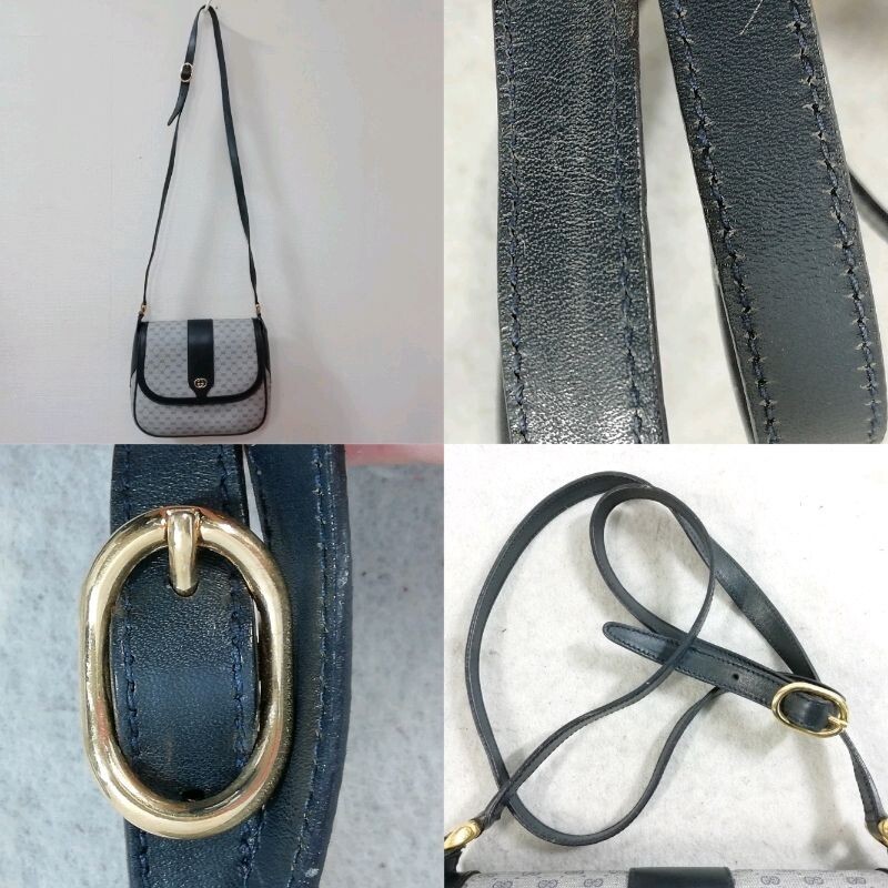 GUCCI Shoulder Bag Micro GG Canvas Navy Vintage Authentic From Japan