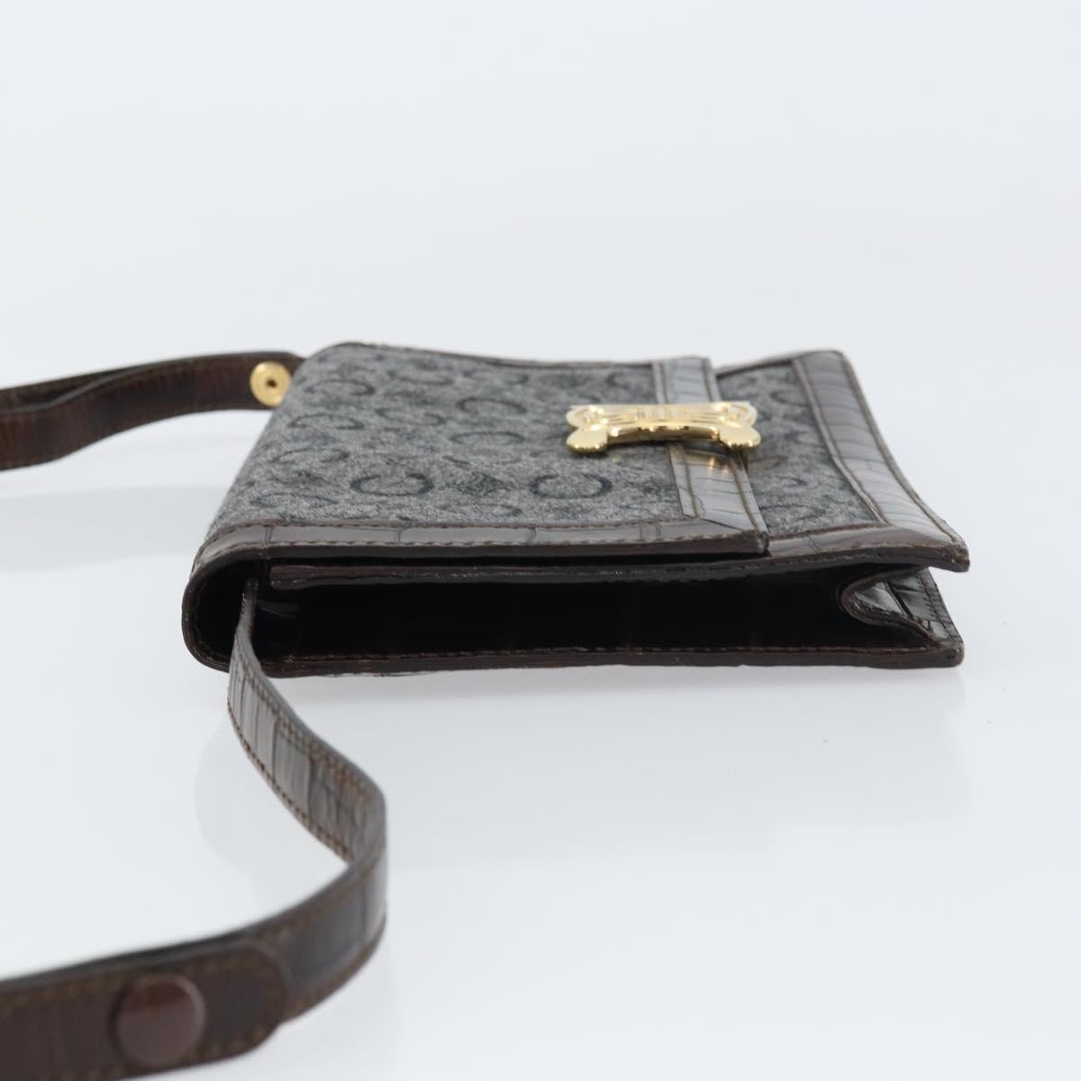 CELINE C Macadam Canvas Shoulder Bag Gray Gold Auth 157930