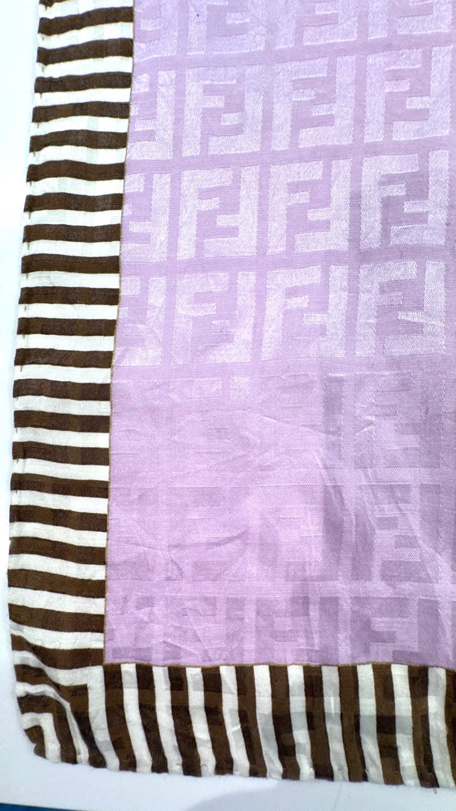 Fendi FF Monogram Pink Brown Striped Square Scarf 57cm Logo Vintage