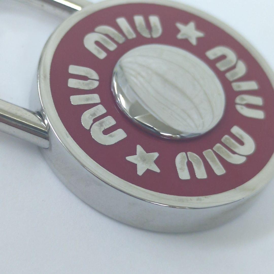 Authentic Miu Miu Padlock Charm Keychain Logo Key Red Silver Women’s Italy w/Box