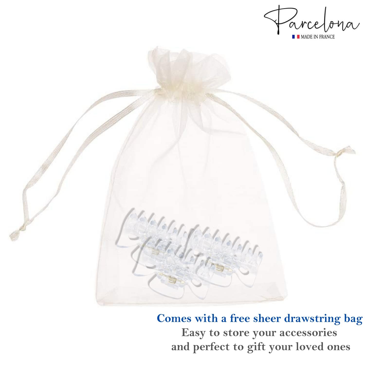 Parcelona French Classic 1.5″ Small Celluloid Set of 3 Hair Claws for Women