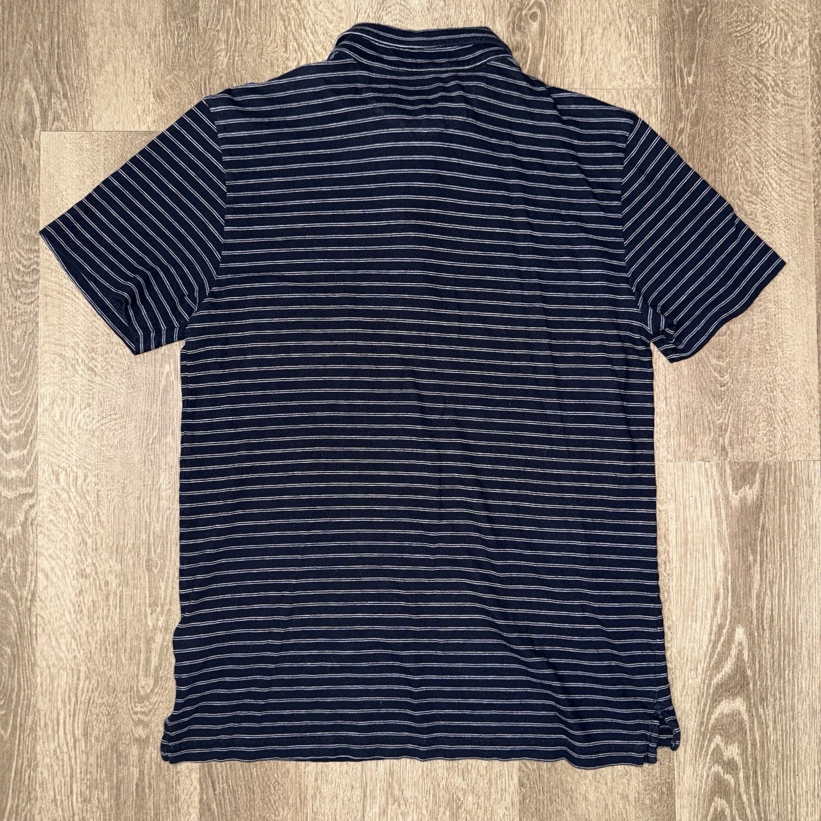 Faherty Short Sleeve Striped Cotton Polo Men’s Small Navy Blue White Stretch