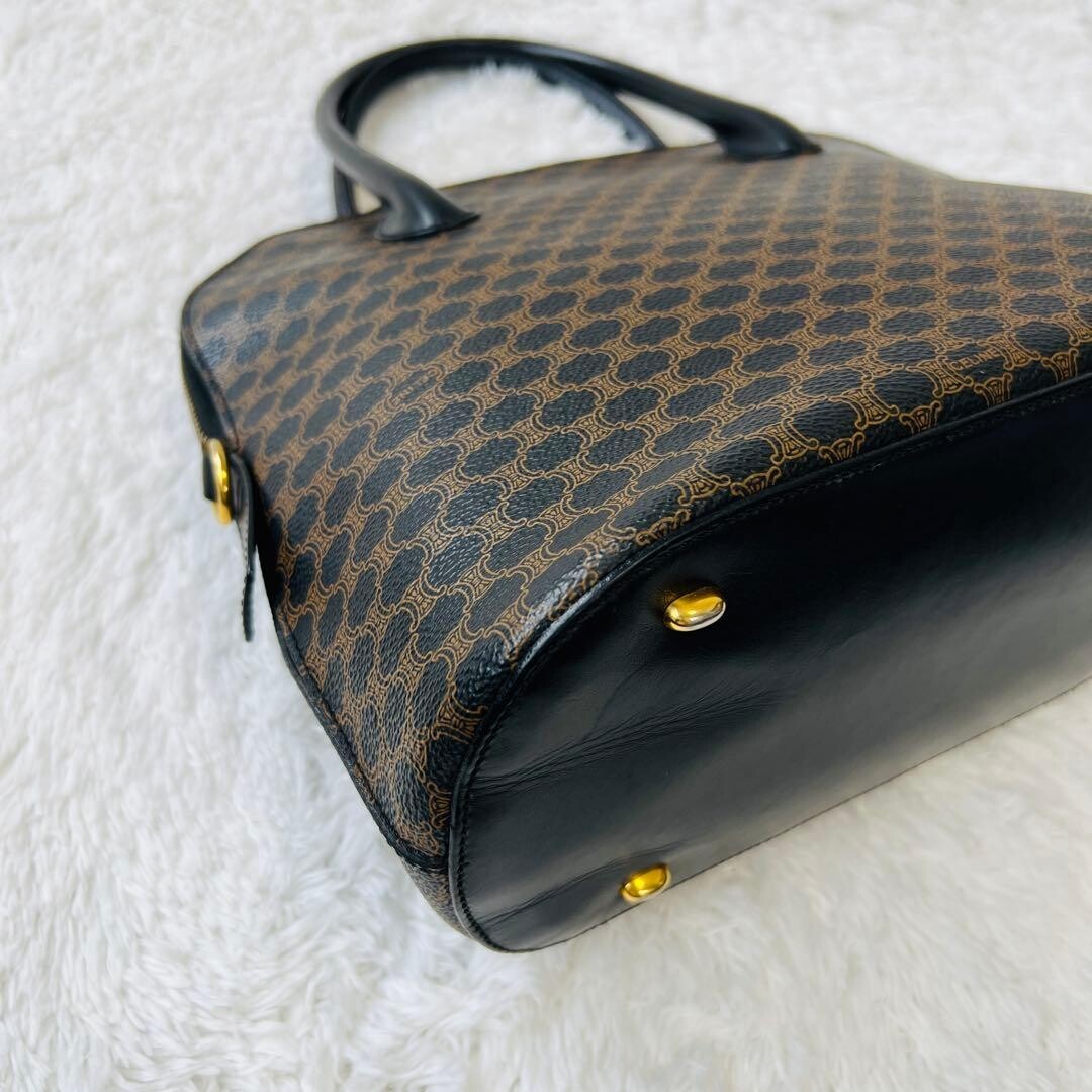 CELINE Black Macadam Dome Half Moon Top Handle Handbag Vintage Auth