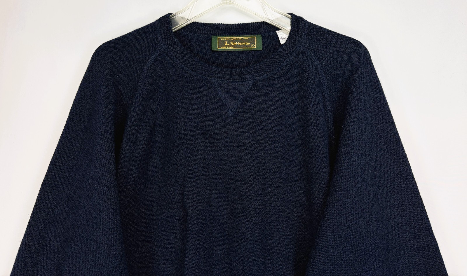 Peru Unlimited Men Large Baby Alpaca Wool Blend Crewneck Sweater Navy Blue L