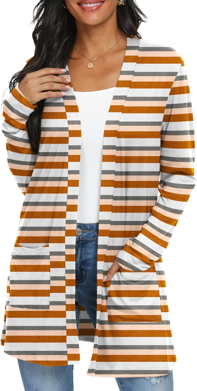 Womens Open Front Long Sleeve Cardigan Lightweight Casual Knit Sweater