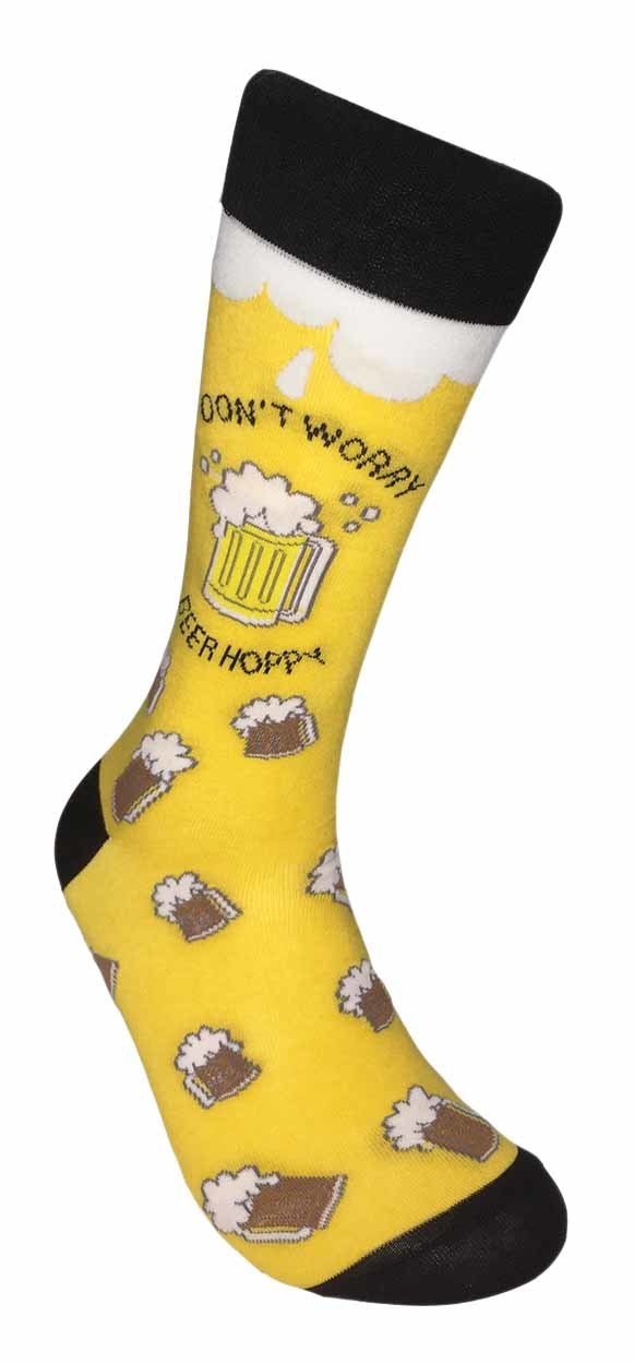 Don’t Worry BEER Hoppy Mug FineFit Mens Fun Novelty Socks Size 10-13 Funny SOX