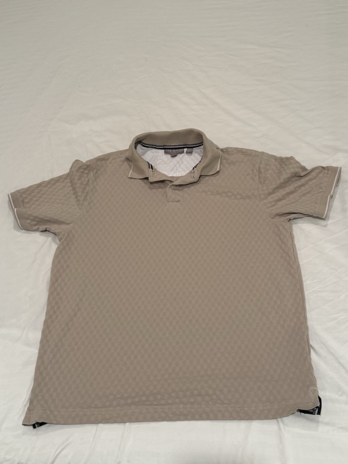 Ted Baker Beige Geometric Polo Shirt Short Sleeve Collared Pullover Men’s M