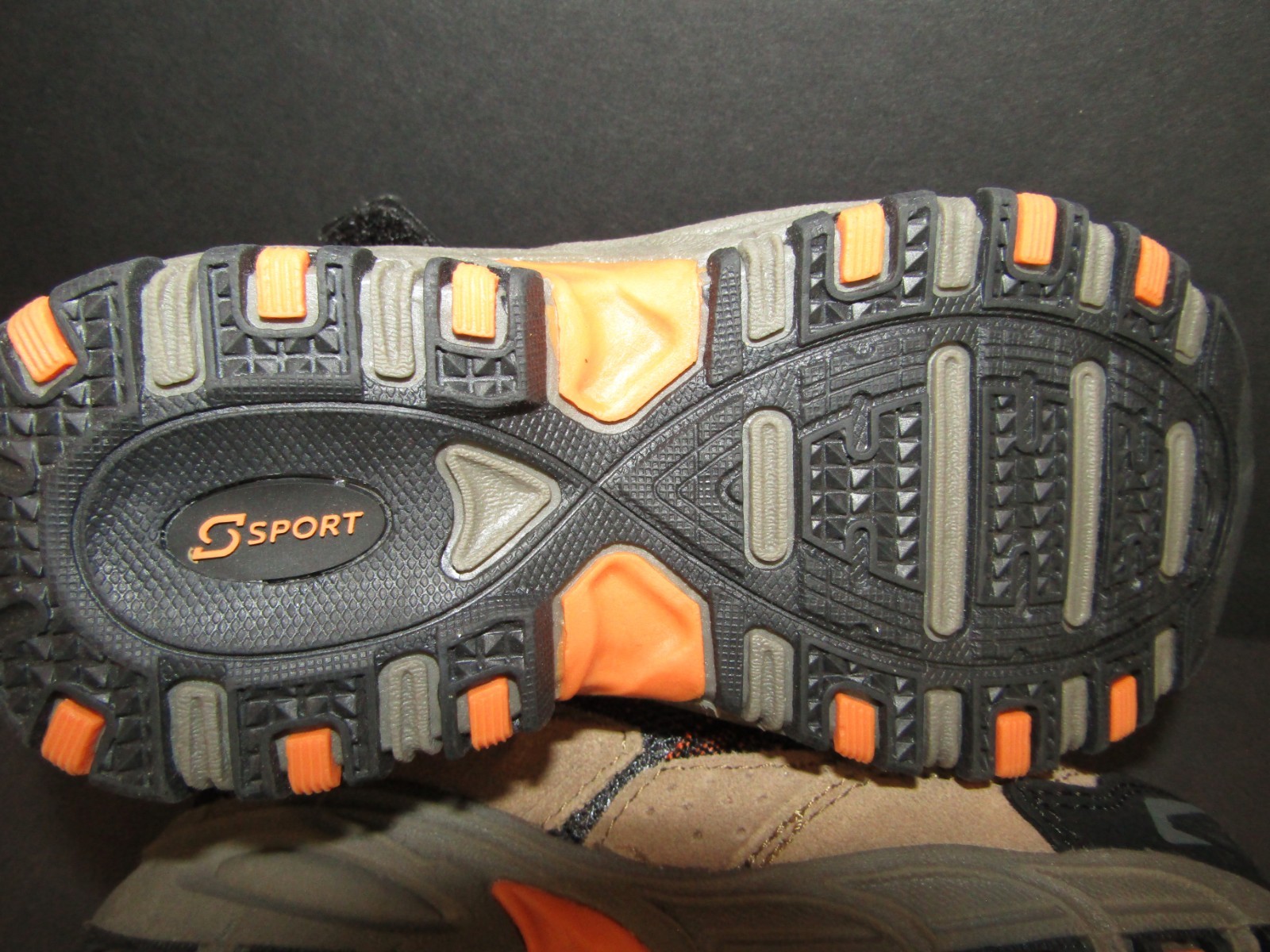 S SPORT GARGONS Boys Size 9 Tan, Black & Orange VELCO CLOSE Hiking SHOES