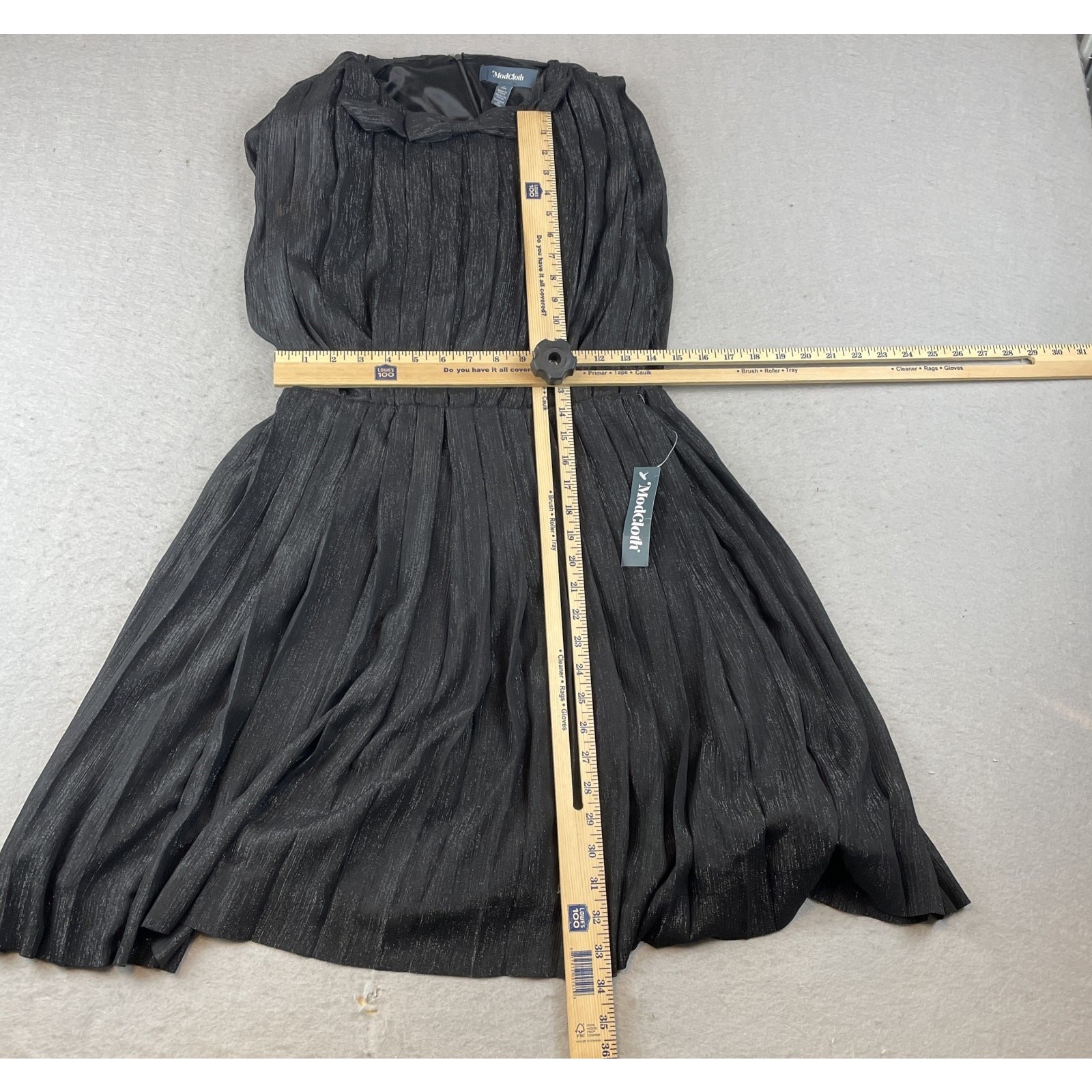 Modcloth The Pleat-est Things Womens Sz S Mini Dress Black Ruffle Shimmer Bow